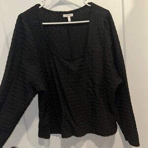 Black Textured Long Sleeve Top